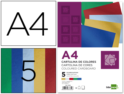 [CM06] CARTULINA LIDERPAPEL A4 235 G/M2 METALIZADA 5 COLORES SURTIDOS PAQUETE DE 50 HOJAS