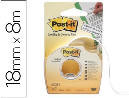 [70071088382 (652-H)] CINTA ADHESIVA POST-IT 8X18 MM 2 LINEAS EN PORTARROLLO ESPECIAL PARA OCULTAR Y ETIQUETAR