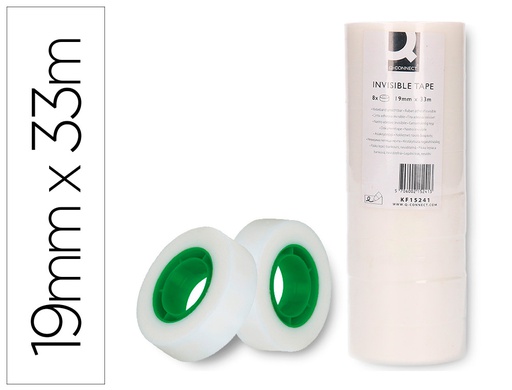 [KF15241] CINTA ADHESIVA Q-CONNECT INVISIBLE 33 MT X 19 MM PACK DE 8 UNIDADES