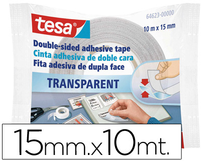 [64623-0000-00] CINTA ADHESIVA TESA DOBLE CARA TRANSPARENTE 10 MT X 15 MM
