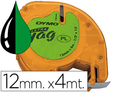 [S0721640] CINTA DYMO 12MMX4MT -NEGRO/VERDE ACIDO PARA MAQUINA LETRATAG