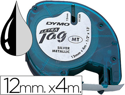 [S0721730] CINTA DYMO METALIZADA 12MMX4MT -NEGRO/PLATA PARA LETRATAG