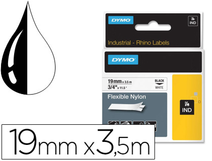 [18489] CINTA DYMO RHINO NYLON FLEXIBLE BLANCO -NEGRO 19MMX 3,5 MT TAPE LABEL