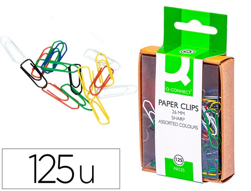 [KF02042] CLIPS COLORES Q-CONNECT 26 MM CAJA DE 125 UNIDADES COLORES SURTIDOS