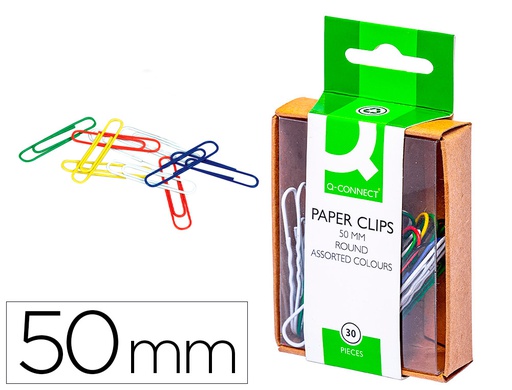 [KF02026] CLIPS COLORES Q-CONNECT 50 MM CAJA DE 30 UNIDADES COLORES SURTIDOS