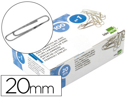 [LI01] CLIPS LIDERPAPEL Nº1 LABIADOS 20 MM CAJA DE 100 UNIDADES