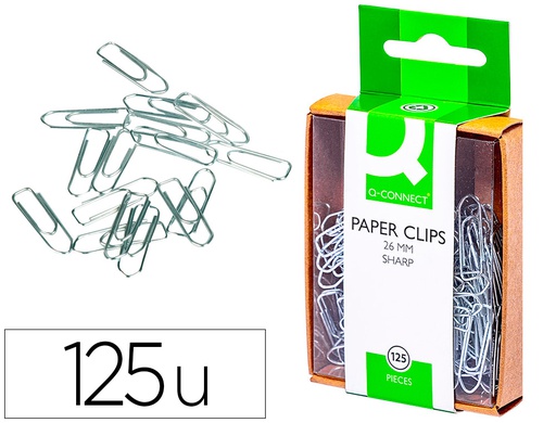 [KF02021] CLIPS NIQUELADOS Q-CONNECT 26 MM CAJA DE 125 UNIDADES