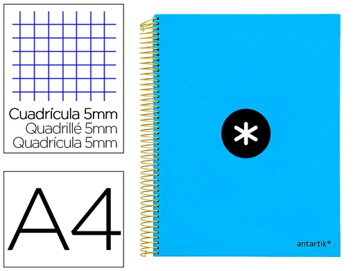 [KD21] CUADERNO ESPIRAL A4 MICRO ANTARTIK TAPA FORRADA 120H 90 GR CUADRO 5MM 5 BANDAS 4 TALADROS COLOR AZUL
