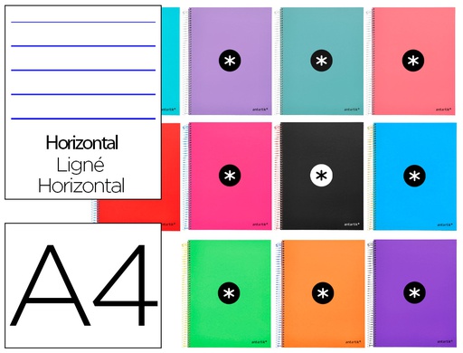 [KD61] CUADERNO ESPIRAL A4 MICRO ANTARTIK TAPA FORRADA 120H 90 GR HORIZONTAL 5 BANDAS 4 TALADROS COLORES SURTIDOS