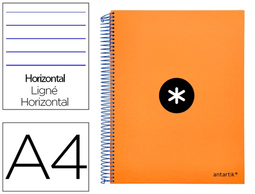[KD06] CUADERNO ESPIRAL LIDERPAPEL A4 MICRO ANTARTIK TAPA FORRADA 120H 100 GR HORIZONTAL 5 BANDAS 4 TALADROS COLOR NARANJA FLFL
