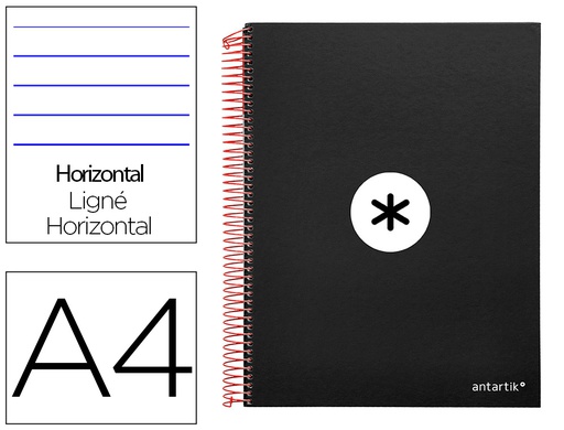 [KD10] CUADERNO ESPIRAL A4 MICRO ANTARTIK TAPA FORRADA 120H 90 GR HORIZONTAL 5 BANDAS 4 TALADROS COLOR NEGRO