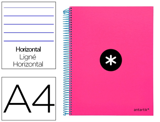 [KD05] CUADERNO ESPIRAL A4 MICRO ANTARTIK TAPA FORRADA 120H 90 GR HORIZONTAL 5 BANDAS 4 TALADROS COLOR ROSA