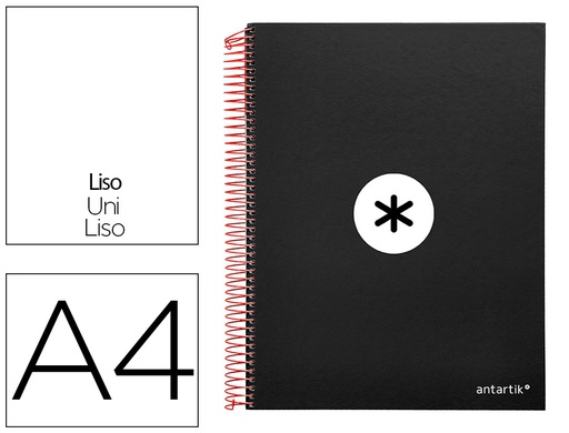 [KD50] CUADERNO ESPIRAL A4 MICRO ANTARTIK TAPA FORRADA 120H 90 GR LISO CON BANDAS 4 TALADROS COLOR NEGRO