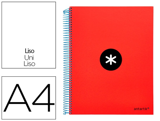 [KD42] CUADERNO ESPIRAL A4 MICRO ANTARTIK TAPA FORRADA 120H 90 GR LISO CON BANDAS 4 TALADROS COLOR ROJO