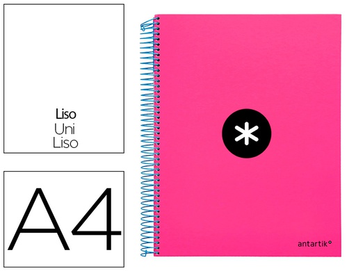 [KD45] CUADERNO ESPIRAL A4 MICRO ANTARTIK TAPA FORRADA 120H 90 GR LISO CON BANDAS 4 TALADROS COLOR ROSA FLUOR