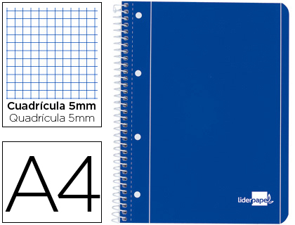 [BE03] CUADERNO ESPIRAL LIDERPAPEL A4 MICRO SERIE AZUL TAPA BLANDA 80H 75 GR CUADRO 5MM CON MARGEN 4 TALADROS AZUL