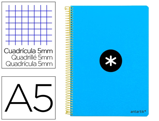 [KE11] CUADERNO ESPIRAL LIDERPAPEL A5 ANTARTIK TAPA DURA 80H 100 GR CUADRO 5MM CON MARGEN COLOR AZUL