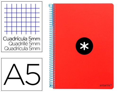 [KE12] CUADERNO ESPIRAL LIDERPAPEL A5 ANTARTIK TAPA DURA 80H 100 GR CUADRO 5MM CON MARGEN COLOR ROJO