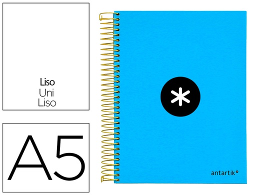 [KD51] CUADERNO ESPIRAL A5 MICRO ANTARTIK TAPA FORRADA 120H 90G LISO CON BANDAS 6 TALADROS COLOR AZUL