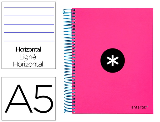[KD15] CUADERNO ESPIRAL A5 MICRO ANTARTIK TAPA FORRADA 120H 100 GR HORIZONTAL 5 BANDAS 6 TALADROS COLOR ROSA