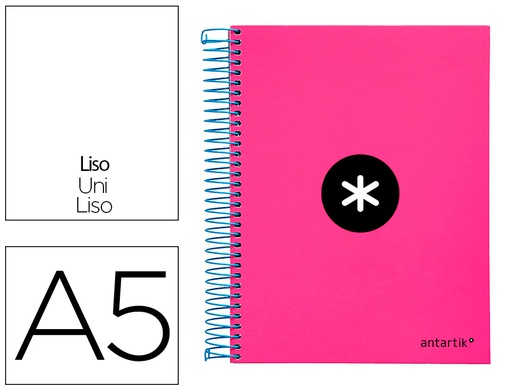 [KD55] CUADERNO ESPIRAL A5 MICRO ANTARTIK TAPA FORRADA 120H 90 GR LISO CON BANDAS 6 TALADROS COLOR ROSA FLUOR