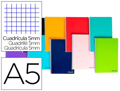 [BJ01] CUADERNO ESPIRAL LIDERPAPEL A5 MICRO SMART TAPA BLANDA 80H60GR CUADRO 5MM 6 TALADROS COLORES SURTIDOS