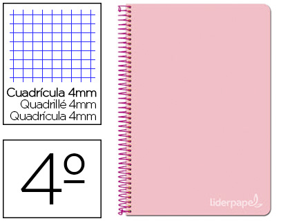 [BC58] CUADERNO ESPIRAL LIDERPAPEL CUARTO WITTY TAPA DURA 80H 75GR CUADRO 4MM CON MARGEN COLOR ROSA