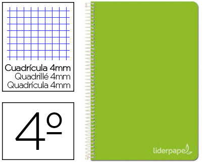 [BC25] CUADERNO ESPIRAL LIDERPAPEL CUARTO WITTY TAPA DURA 80H 75GR CUADRO 4MM CON MARGEN COLOR VERDE