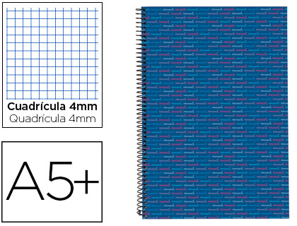 [BC33] CUADERNO ESPIRAL LIDERPAPEL CUARTO MULTILIDER TAPA FORRADA 80H 80 GR CUADRO 4MM CON MARGEN AZUL