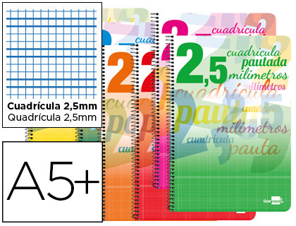 [BC66] CUADERNO ESPIRAL LIDERPAPEL CUARTO PAUTAGUIA TAPA BLANDA 40H 80 GR CUADRO PAUTADO 2,5MMCON MARGEN COLORES SURTIDOS