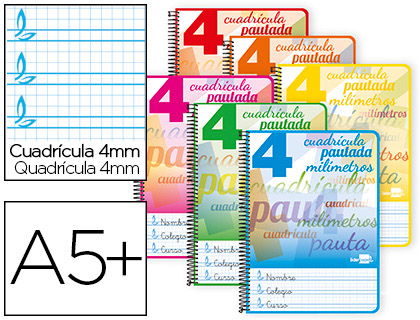[BC68] CUADERNO ESPIRAL LIDERPAPEL CUARTO PAUTAGUIA TAPA DURA 80H 80 GR CUADRO PAUTADO 4MM CON MARGEN