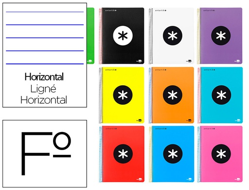 [KP61] CUADERNO ESPIRAL LIDERPAPEL FOLIO ANTARTIK TAPA PLASTICO 80H 100 GR HORIZONTAL CON MARGEN COLORES SURTIDOS