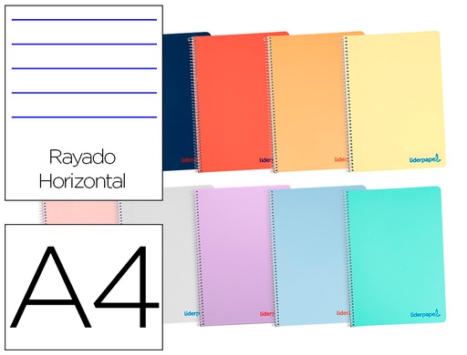[BF28] CUADERNO ESPIRAL LIDERPAPEL A4 WONDER TAPA PLASTICO 80H 90GR RAYADO HORIZONTAL CON MARGEN COLORES SURTIDOS