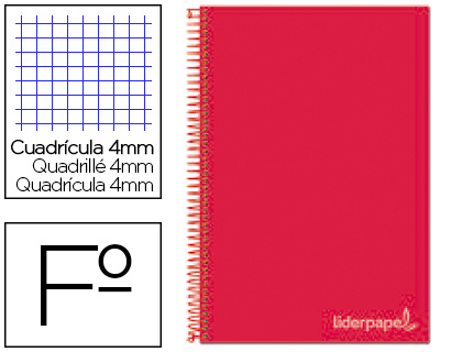 [BF34] CUADERNO ESPIRAL LIDERPAPEL FOLIO WITTY TAPA DURA 80H 75GR CUADRO 4MM CON MARGEN COLOR ROJO