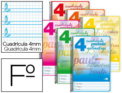 [BF54] CUADERNO ESPIRAL LIDERPAPEL FOLIO PAUTAGUIA TAPA BLANDA 80H 75 GR CUADRO PAUTADO 4MM COLORES SURTIDOS