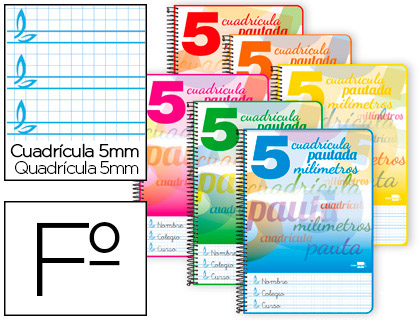 [BF63] CUADERNO ESPIRAL LIDERPAPEL FOLIO PAUTAGUIA TAPA BLANDA 80H 80 GR CUADRO PAUTADO 5MM CON MARGEN COLORES SURTIDOS