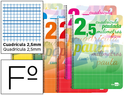 [BF80] CUADERNO ESPIRAL LIDERPAPEL FOLIO PAUTAGUIA TAPA DURA 80H 80 GR CUADRO PAUTADO 2,5MM CON MARGEN COLORES SURTIDOS
