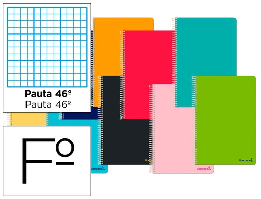 [BF09] CUADERNO ESPIRAL LIDERPAPEL FOLIO SMART TAPA BLANDA 80H 60GR RAYADO N 46 COLORES SURTIDOS