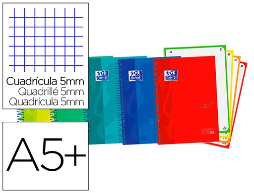 [400138670] CUADERNO ESPIRAL OXFORD EBOOK 4 TAPA EXTRADURA DIN A5+ 120 H MICROPERFORADAS CUADRO 5 MM COLORES VIVOS SURTIDOS