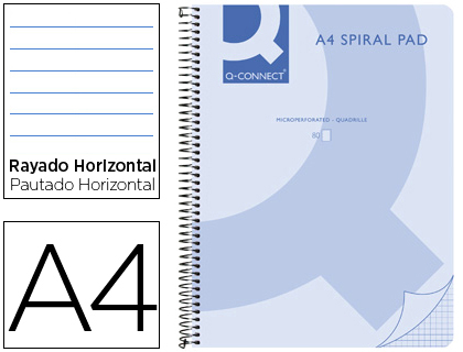 [KF10037] CUADERNO ESPIRAL Q CONNECT A4 MICRO TAPA PLASTICO 80H 70G HORIZONTAL SIN BANDAS 4 TALADROS AZUL