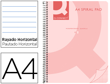 [KF10038] CUADERNO ESPIRAL Q CONNECT A4 MICRO TAPA PLASTICO 80H 70G HORIZONTAL SIN BANDAS 4 TALADROS ROSA