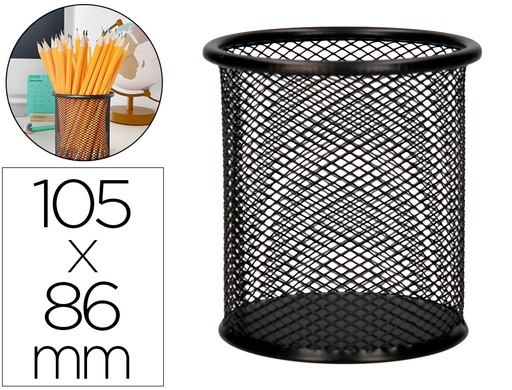 [KF00864] CUBILETE PORTALAPICES Q-CONNECT NEGRO METAL REDONDO REJILLA DIAMETRO 86 MM ALTO 105 MM