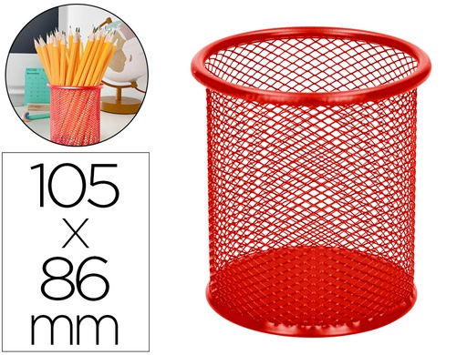 [KF00882] CUBILETE PORTALAPICES Q-CONNECT ROJO METAL REDONDO REJILLA DIAMETRO 86 MM ALTO 105 MM