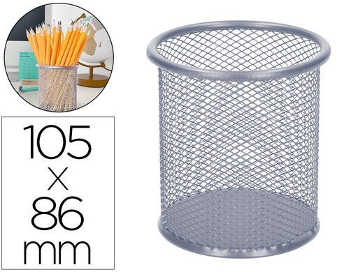 [KF00846] CUBILETE PORTALAPICES Q-CONNECT PLATA METAL REDONDO REJILLA DIAMETRO 86 MM ALTO 105 MM