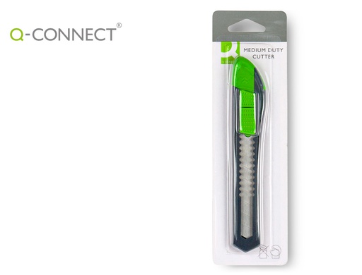 [KF10632] CUTER Q-CONNECT PLASTICO ANCHO CON ASA PARA COLGAR CUCHILLA 18 MM XD-43 BLISTER 1 UNIDAD