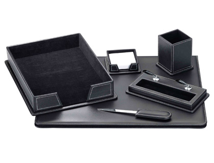 [KF17204] ESCRIBANIA SOBREMESA Q-CONNECT SIMILPIEL NEGRO JUEGO DE 6 PIEZAS