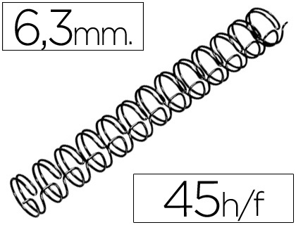 [RG810410] ESPIRAL WIRE 3:1 6,3 MM N.4 NEGRO CAPACIDAD 45 HOJAS CAJA DE 100 UNIDADES