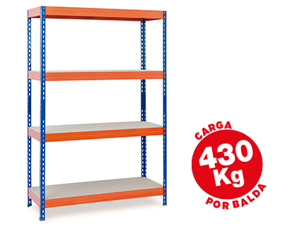 [STABIL 100/60] ESTANTERIA METALICA AR STORAGE 200X100X60CM 4 ESTANTES 430KG POR ESTANTE BANDEJAS DE MADERASIN TORNILLOS AZUL NARANJA
