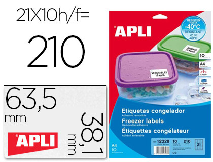 [12328] ETIQUETA ADHESIVA APLI 12328 TAMAÑO 63,5X38,1 MM PARA CONGELADOS CAJA CON 10 HOJAS A4 BLANCAS DIRECTIVA EUROPEA