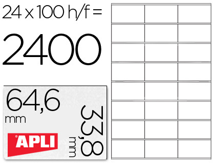[1263] ETIQUETA ADHESIVA APLI 1263 TAMAÑO 64,6X33,8 MM FOTOCOPIADORA LASER INK-JET CAJA CON 100 HOJAS DIN A4